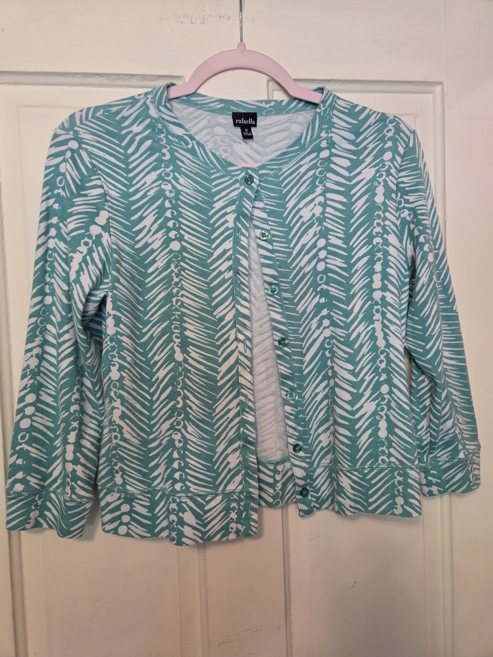 Rafaella Teal & White Printed Button-Front Top